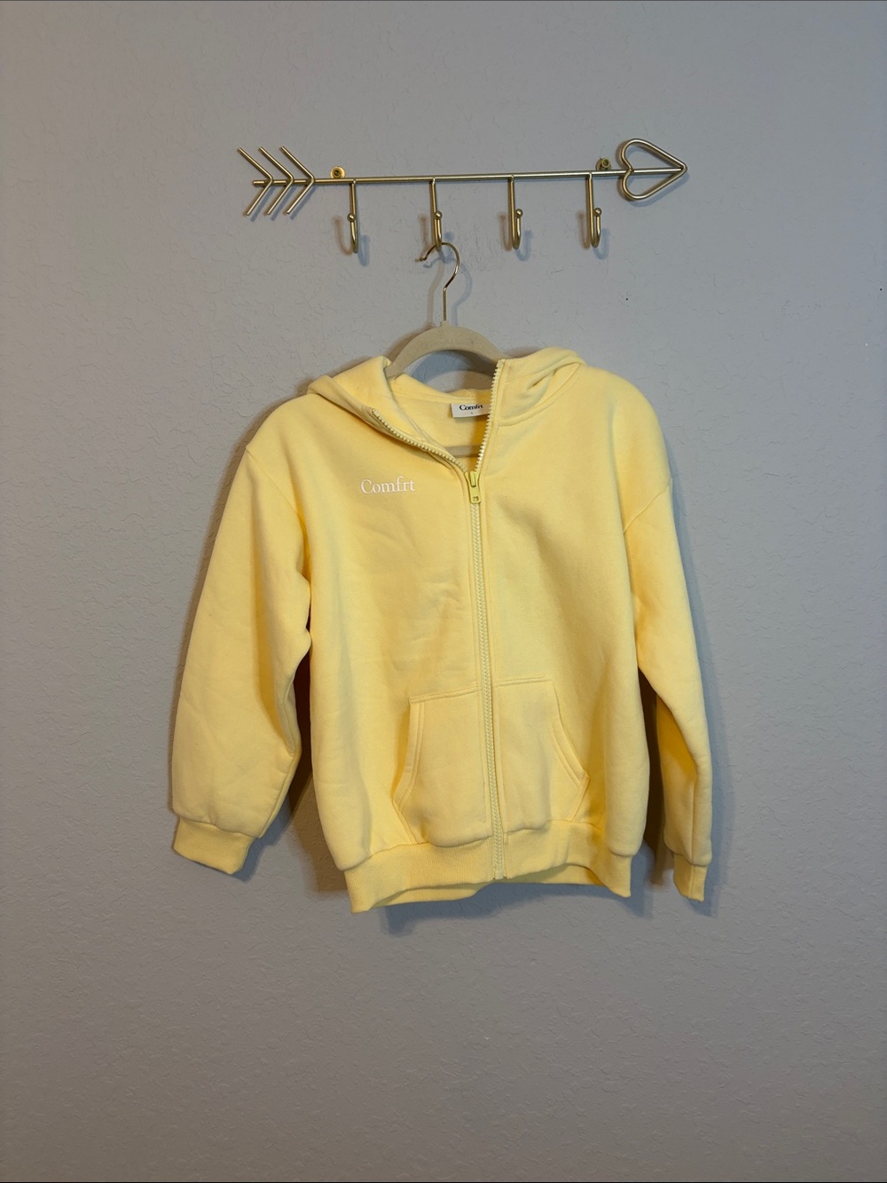 Kids' Pale Yellow Full-Zip Hoodie with Hood